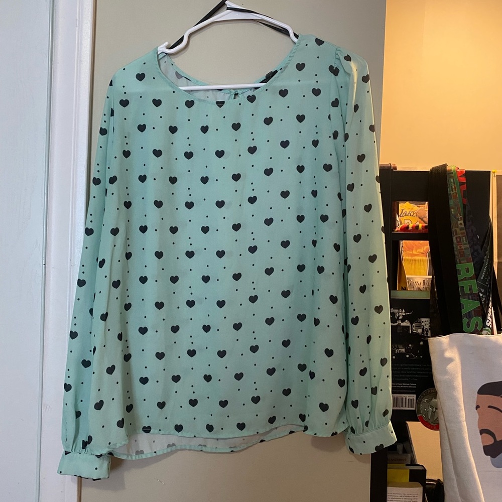 Turquoise Heart Longsleeve Blouse